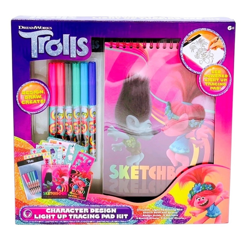 Crayola Trolls Light Up Tracing Pad Kit New Drawing Art Set Kids DreamWorks Toys